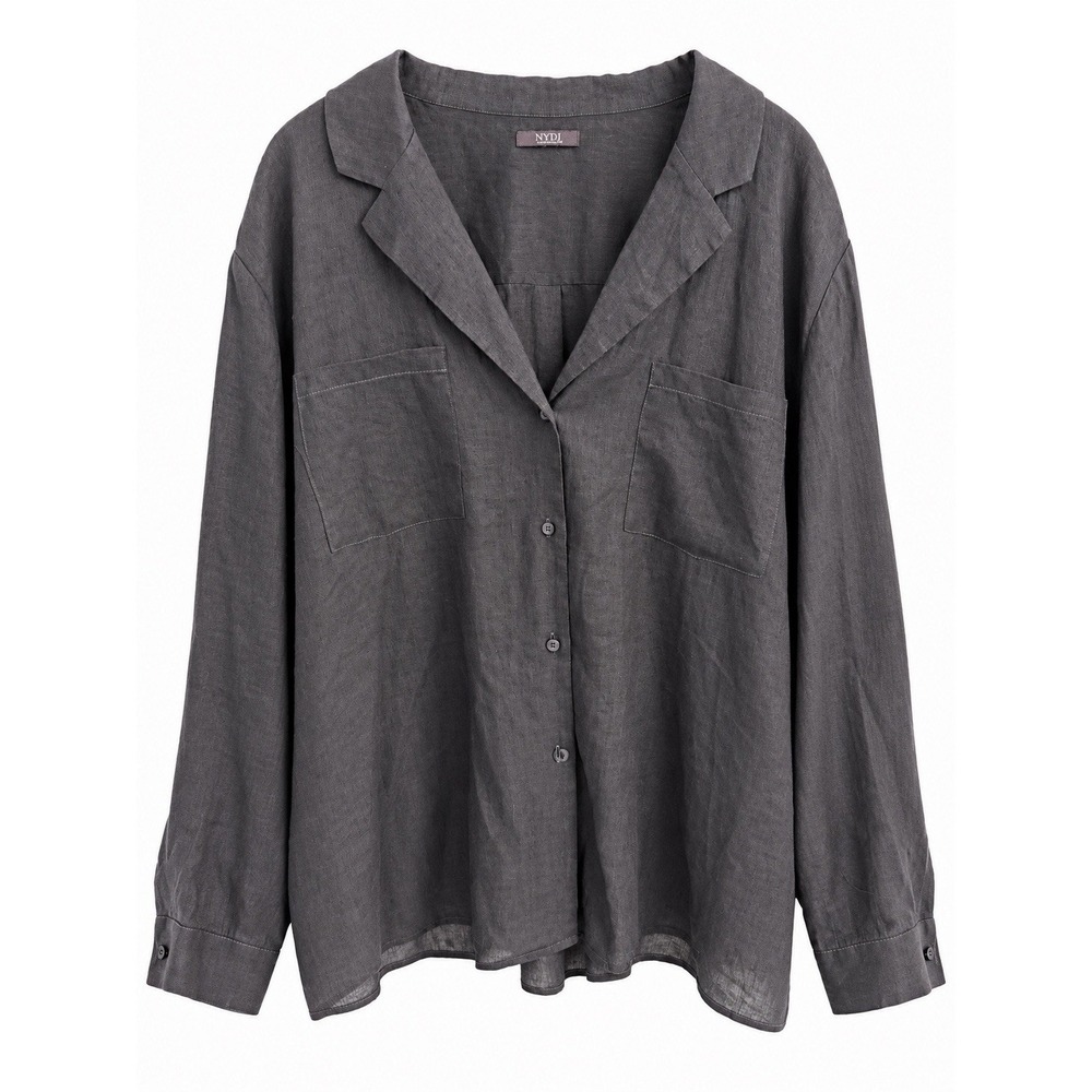 NYDJ 3X 100% Linen Black Grey Button Down Shirt Oversized Lagenlook Coastal Top
